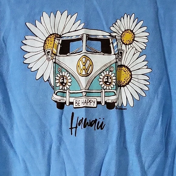 Crazy Shirts Hawaii Blue Long Sleeve Tee w/Floral Van Design Women Size Medium - Picture 3 of 6